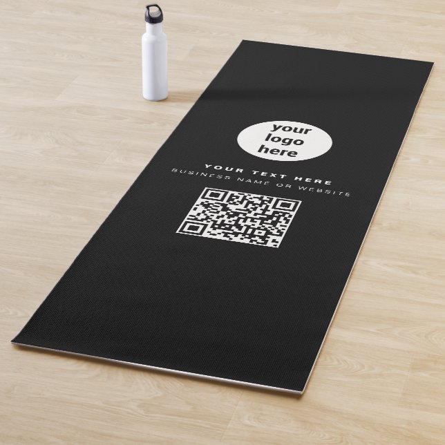 QR Code Business Logo Modern Minimalist Black Yoga Mat (In Situ)