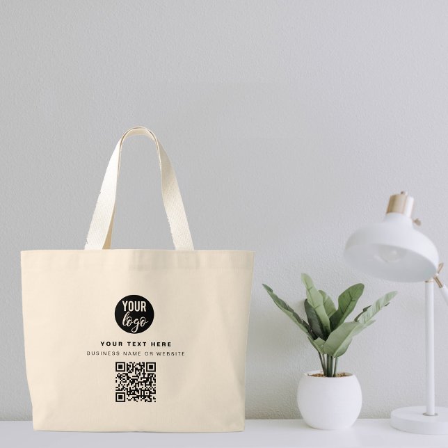 QR Code Business Logo Modern Minimalist Business  Large Tote Bag (Creator Uploaded)