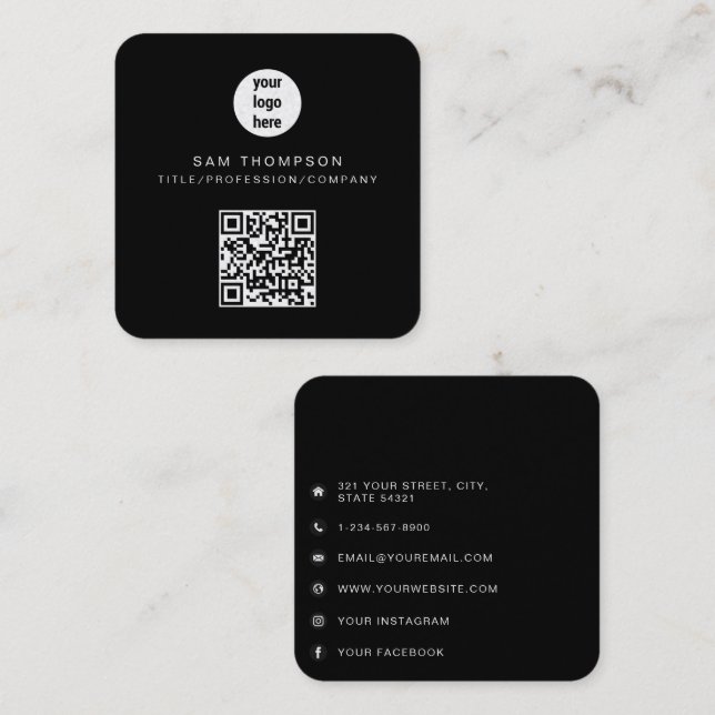 QR Code Business Logo Modern Minimalist Business  Square Business Card (Front/Back)