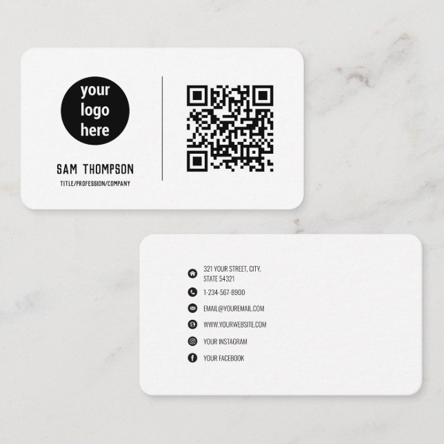  QR Code Business Logo Modern Minimalist Card (Front/Back)
