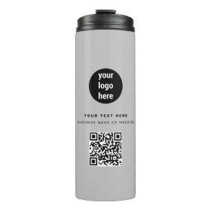 QR Code Business Logo Modern Minimalist Grey Thermal Tumbler