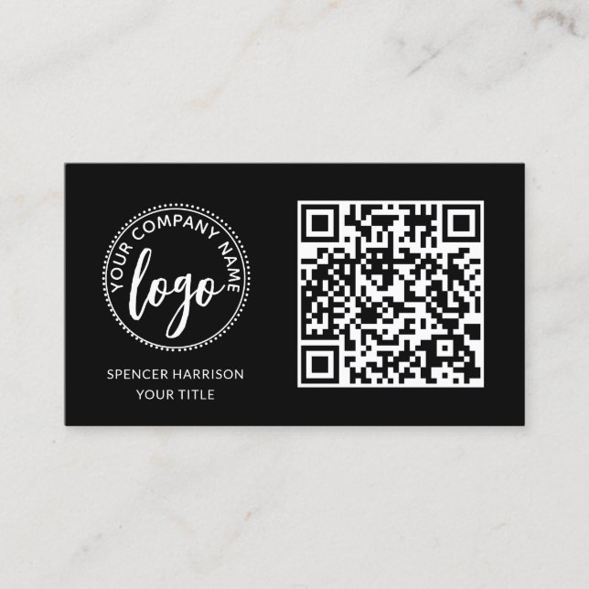 QR Code Business Logo | Modern Professional Black Business Card (Front)