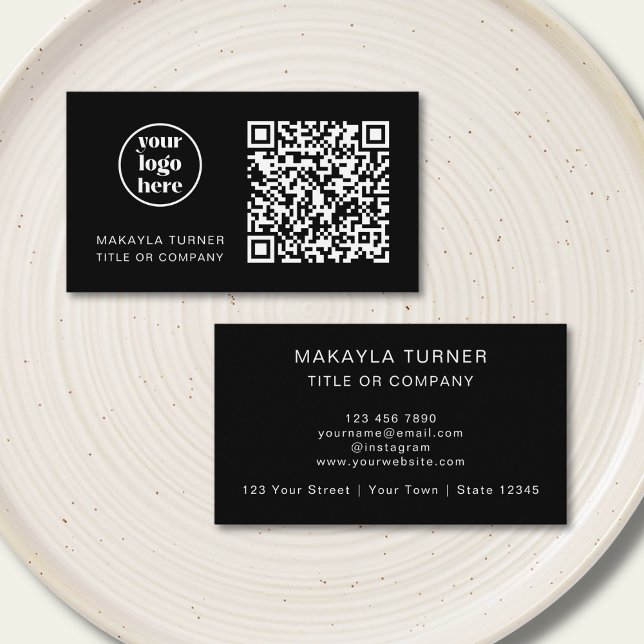 QR Code Business Logo Modern Professional Black Business Card (Creator Uploaded)