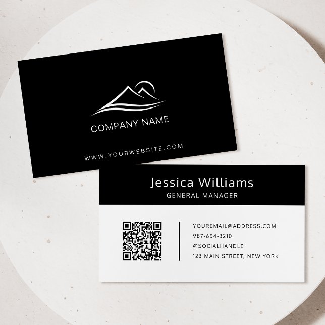 QR Code Business Logo Modern Professional Black Business Card (Creator Uploaded)