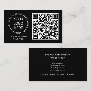 QR Code Business Logo   Modern Professional Black Business Card