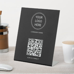 QR Code Business Logo Modern Professional Black Pedestal Sign
