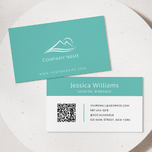 QR Code Business Logo Modern Professional Teal Business Card