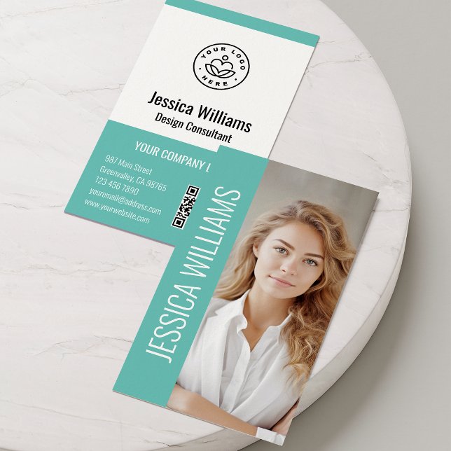 QR Code Business Logo Modern Professional Teal Business Card (Creator Uploaded)