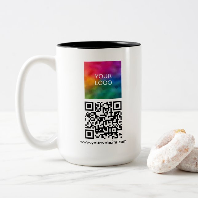 QR Code Business Logo Modern Simple Template Two-Tone Coffee Mug (With Donut)