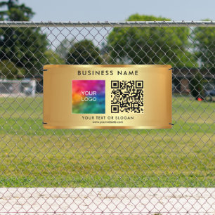 QR Code Business Logo Name Outdoor Custom Gold Banner