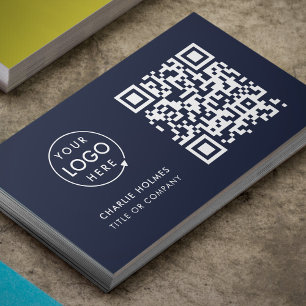QR Code Business Logo   Navy Modern Professional Card