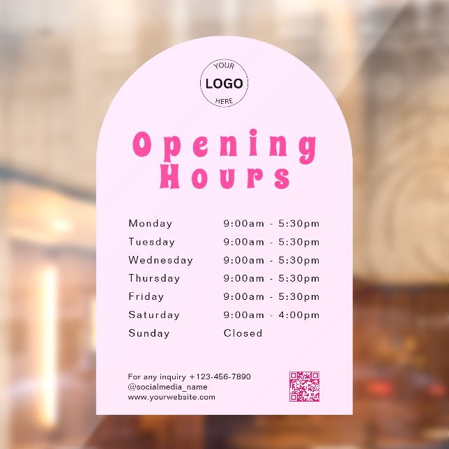 Qr Code Business Logo Opening Times Hours  Window Cling (Sheet 2)