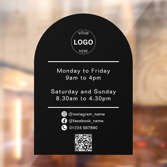 Qr Code Business Logo Opening Times Hours  Window Cling (Sheet 2)
