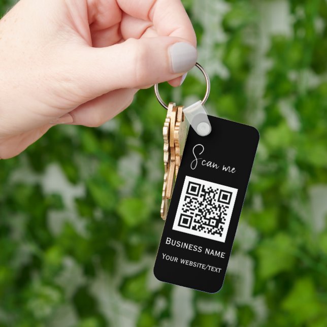 QR Code Business Logo Professional Black Keychain (Hand)