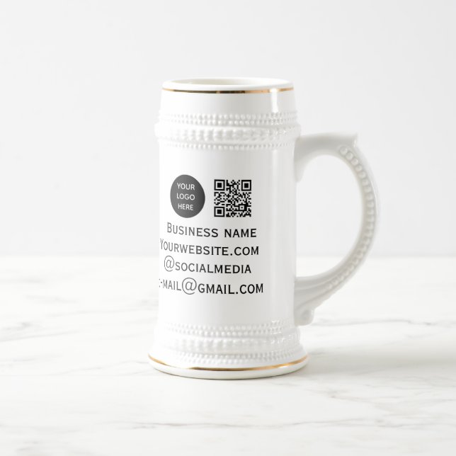 QR Code Business Logo Professional Black Modern Beer Stein (Right)