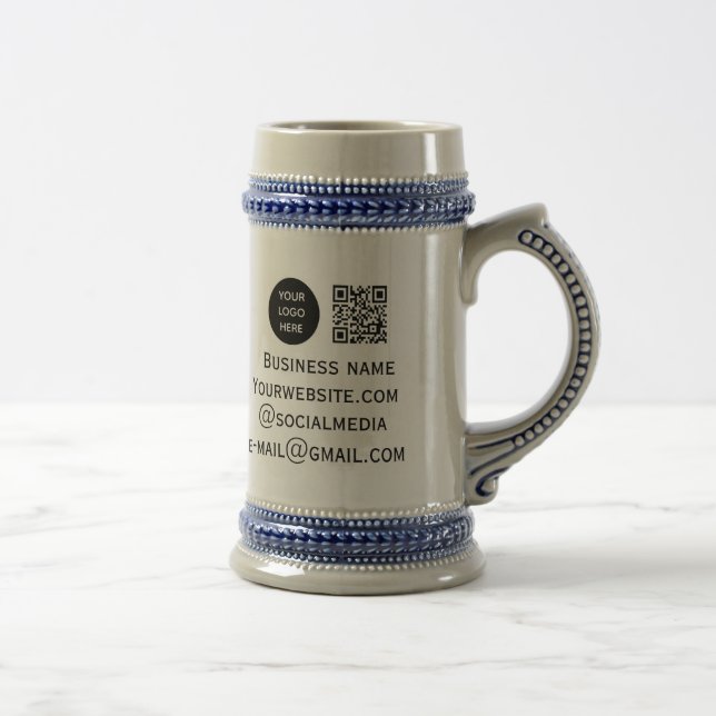 QR Code Business Logo Professional Black Modern Beer Stein (Right)