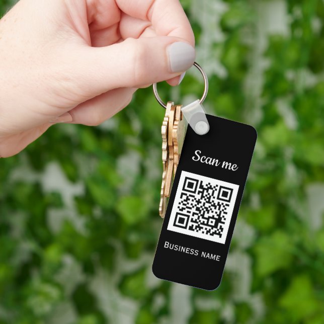 QR Code Business Logo Professional Black Modern Keychain (Hand)