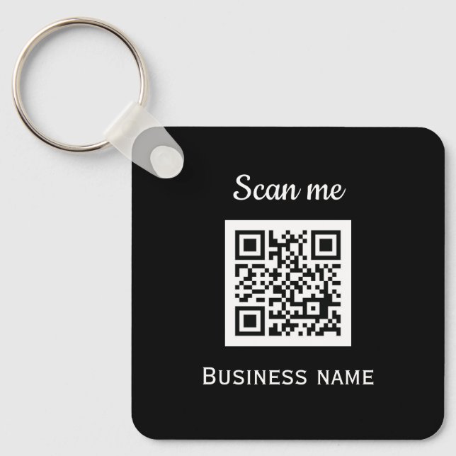 QR Code Business Logo Professional Black Modern Keychain (Front)