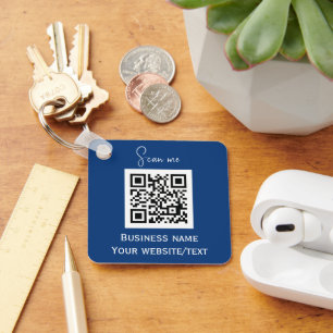 QR Code Business Logo Professional Blue Keychain