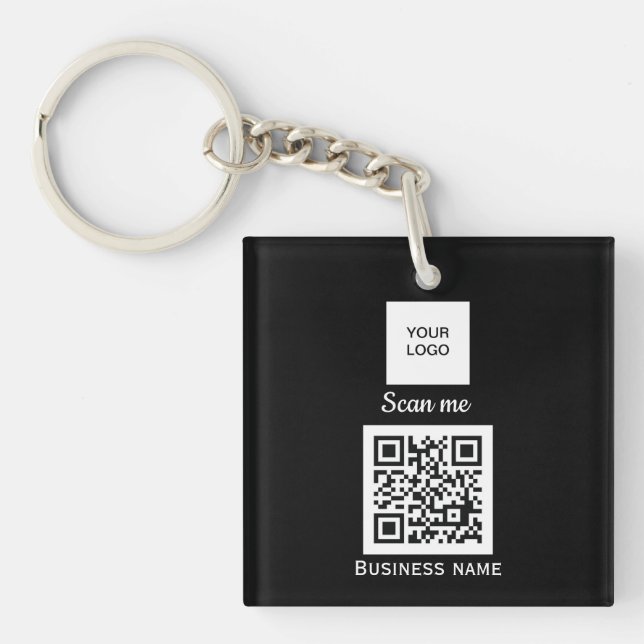 QR Code Business Logo Professional Custom Black Keychain (Front)
