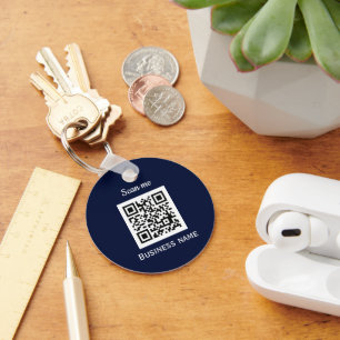 QR Code Business Logo Professional Custom Blue Keychain