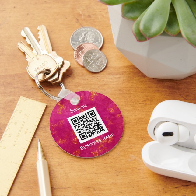 QR Code Business Logo Professional Custom Pink Key Keychain (Desk)