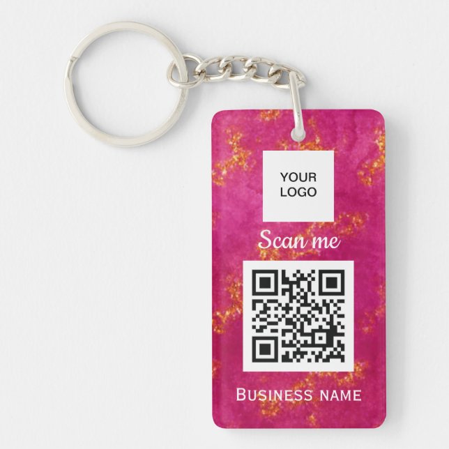 QR Code Business Logo Professional Custom Pink Key Keychain (Front)