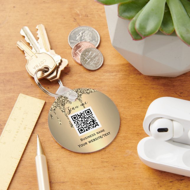 QR Code Business Logo Professional Gold Keychain (Desk)