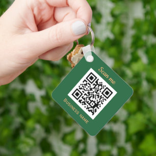 QR Code Business Logo Professional Green Gold Keychain