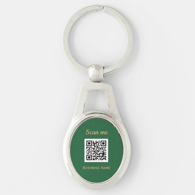 QR Code Business Logo Professional Green Gold Keychain (Front)
