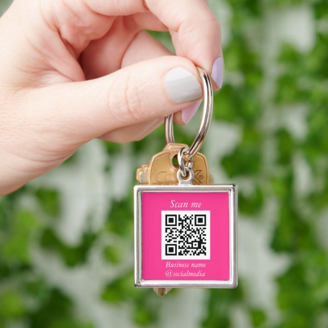 QR Code Business Logo Professional Hot Pink Girly Keychain (Hand)