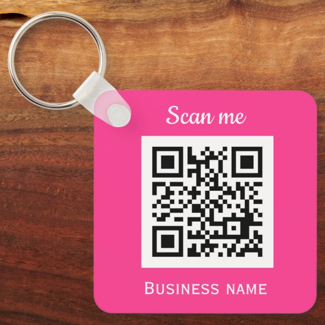 QR Code Business Logo Professional Hot Pink Girly Keychain (Front)