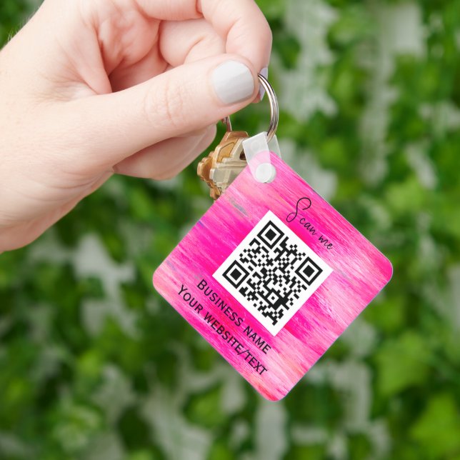 QR Code Business Logo Professional Hot Pink Keychain (Hand)