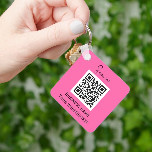 QR Code Business Logo Professional Hot Pink Keychain (Hand)
