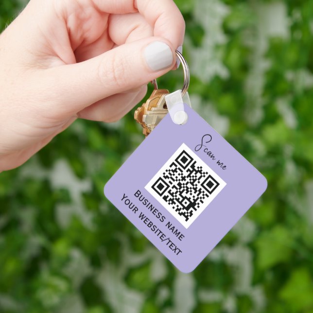 QR Code Business Logo Professional Lavender Purple Keychain (Hand)