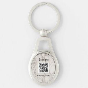 QR Code Business Logo Professional Marble Keychain
