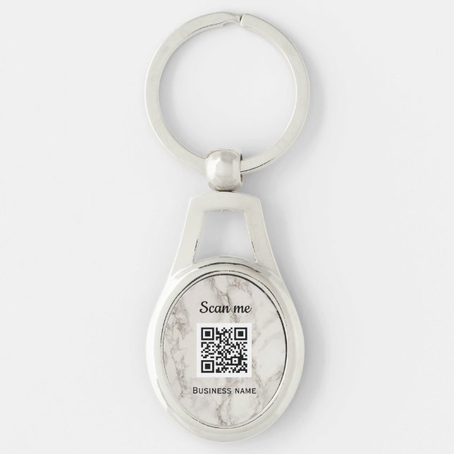 QR Code Business Logo Professional Marble Keychain (Front)