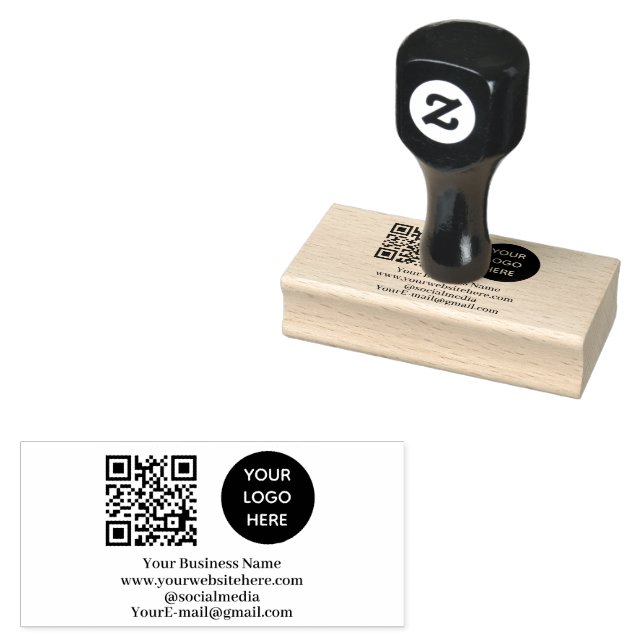 QR Code Business Logo Professional Modern black Rubber Stamp (Stamped)