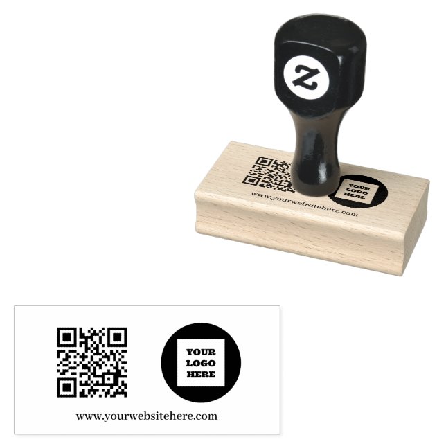 QR Code Business Logo Professional Modern black Rubber Stamp (Stamped)