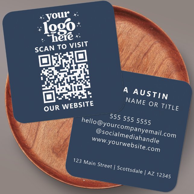 QR Code Business Logo Professional Modern Blue Square Business Card (Creator Uploaded)
