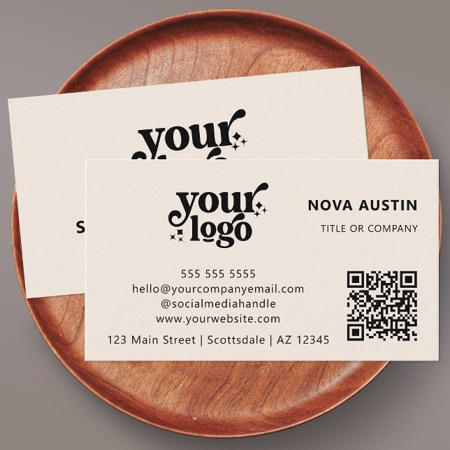 QR Code Business Logo Professional Modern Cream Card (Creator Uploaded)