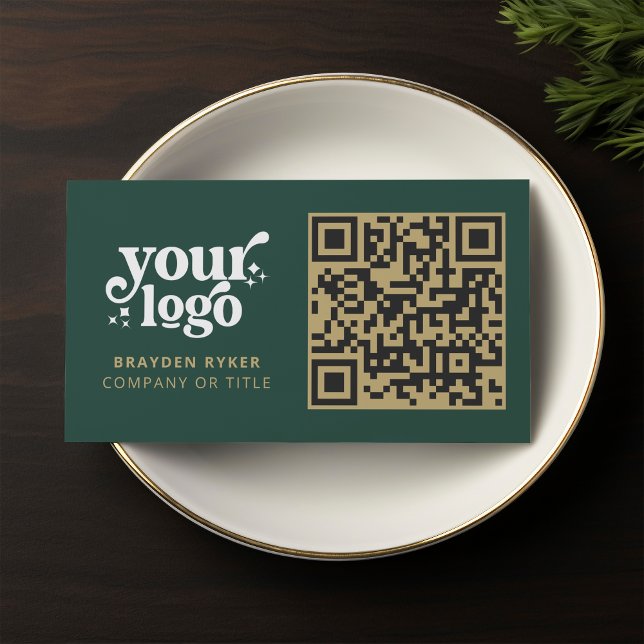 QR Code Business Logo Professional Modern Green Business Card (Creator Uploaded)