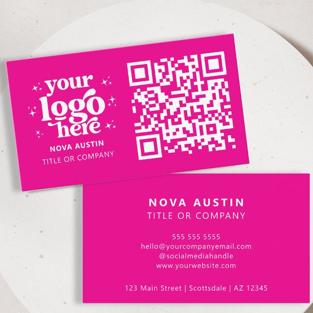 QR Code Business Logo Professional Modern Hot Pink Card (Creator Uploaded)