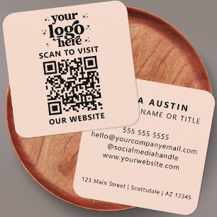 QR Code Business Logo Professional Modern Pink Square Business Card
