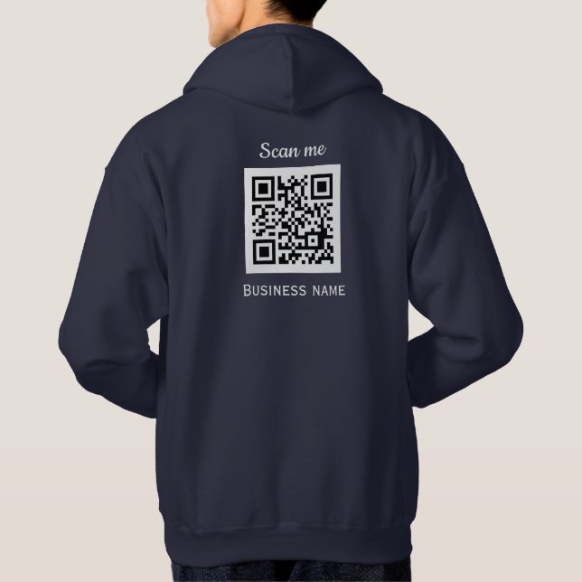 QR Code Business Logo Professional Navy Blue Hoodie (Back)