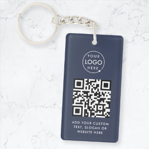 QR Code   Business Logo Professional Navy Blue Keychain