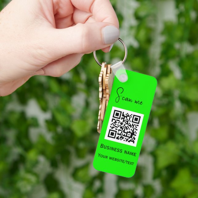 QR Code Business Logo Professional Neon Green Keychain (Hand)