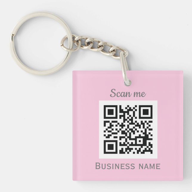QR Code Business Logo Professional Pink Girly Keychain (Front)