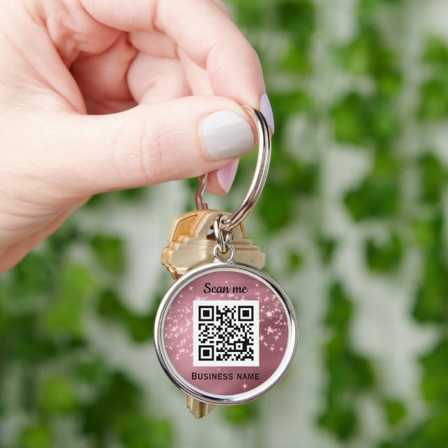 QR Code Business Logo Professional Pink Girly Keychain (Hand)