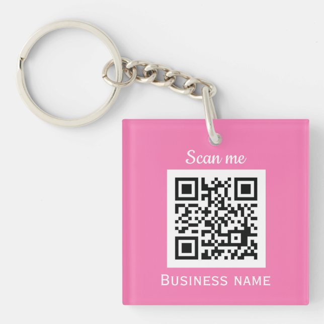 QR Code Business Logo Professional Pink Girly Keychain (Front)